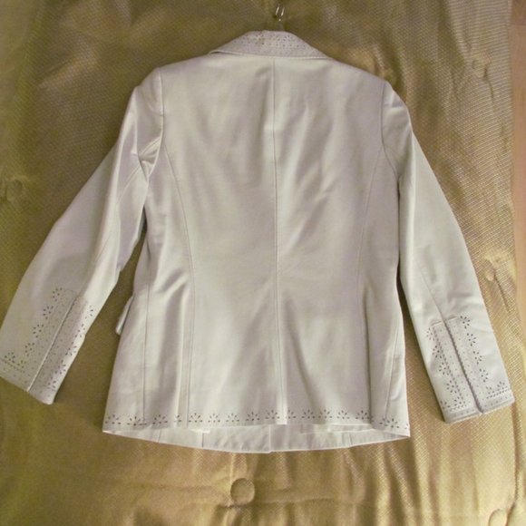 Dana Buchman White Leather Cut-out Jacket - Picture 3 of 7
